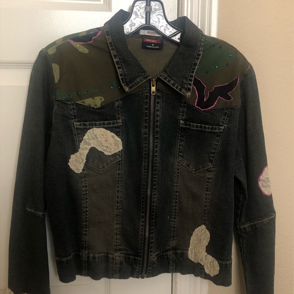 Angel Jeans Camouflage Denim Jacket With Detailing - Picture 3 of 16